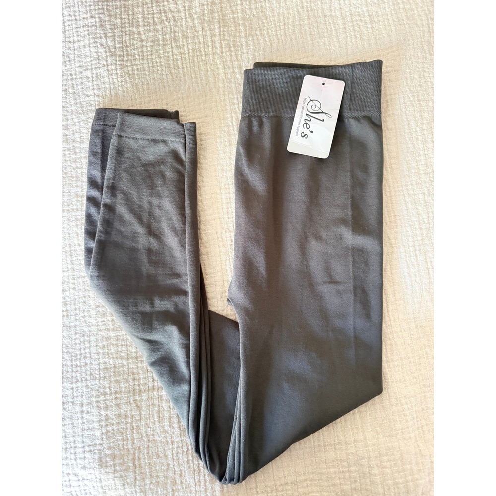 She's Women's Gray High Waisted Fleece Lined Warm Activewear Leggings NWT